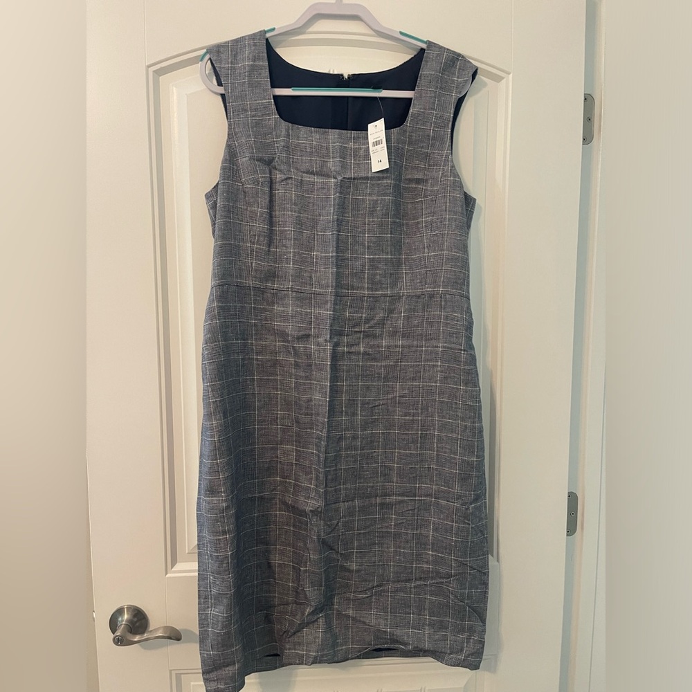 Ann Taylor blue plaid square neck dress 14